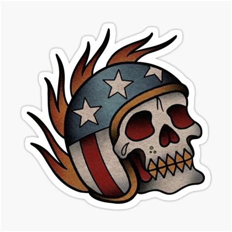 "skull motorcycle helmet tattoo" Sticker for Sale by Pinscher | Redbubble