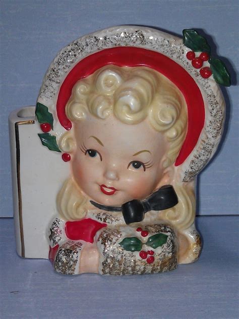 Rare Vintage 1959 Napco Christmas Girl Planter Figurine Vintage Holiday Decor Christmas