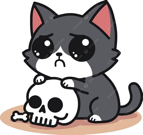 Sad Cat With Skull Vector Paint Skull Memes Png And Vector With