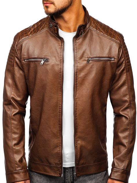 Chaqueta De Cuero Biker Para Hombre Marr N Bolf