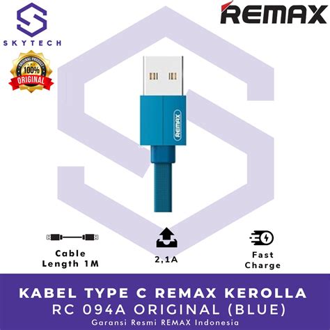 Cable TYPE C REMAX KEROLLA 1M BLUE RC 094A ORIGINAL Official Warranty