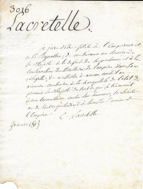 Charles de LACRETELLE Lettre autographe signée Napoléon 1er