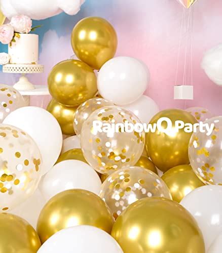 Metallic Shiny Gold And White Balloons 10 Inch White Gold Confetti