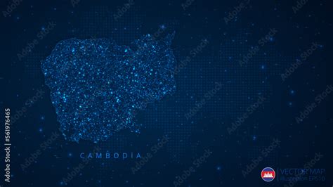 Map Of Cambodia Modern Design With Polygonal Shapes On Dark Blue