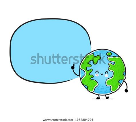 Cute Funny Happy Earth Planet With Speech Box Vector Hand Drawn