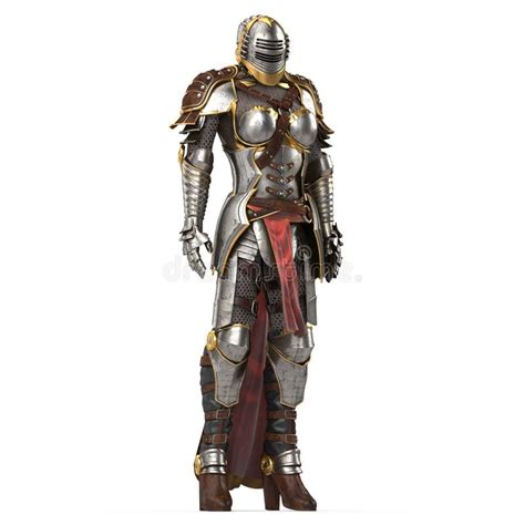 Medieval Armor Of Fantasy Full Of Women With A Closed Helmet And Red