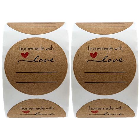 Round Kraft Homemade With Love Sticker With Lines For Writing Black