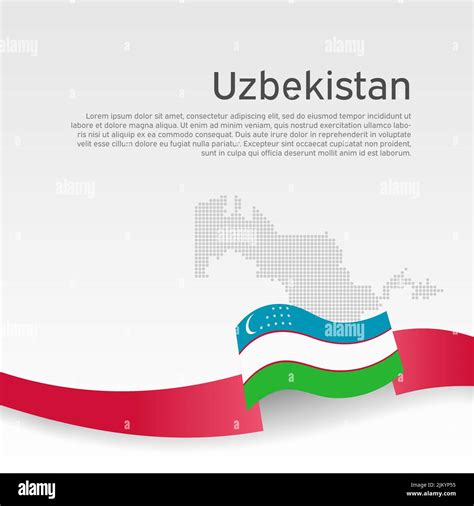 Uzbekistan Flag Mosaic Map On White Background Cover For Uzbek Business Booklet Wavy Ribbon