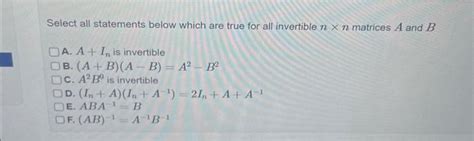 Solved Select All Statements Below Which Are True For All