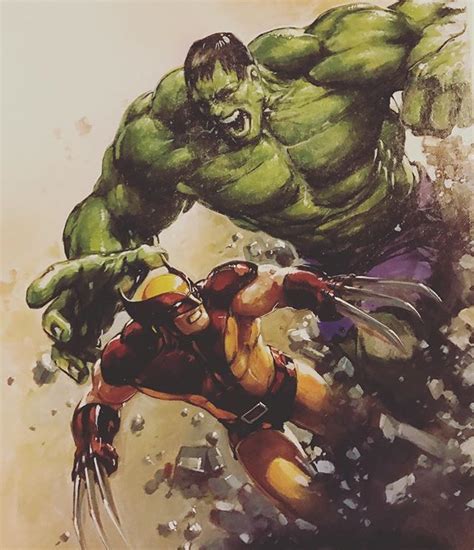 Hulk Vs Wolverine Acrylic Painting By Clayton Crain Hulk Comic