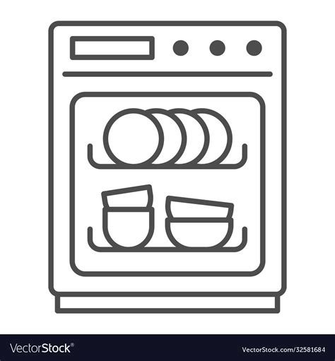 Dishwasher Thin Line Icon Kitchen Equipment Vector Image