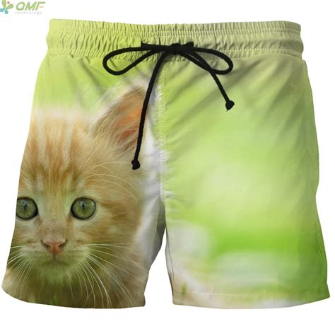 Cute Kitty Cat Pattern Surf Beach Shorts Quick Dry Mesh Short Pants