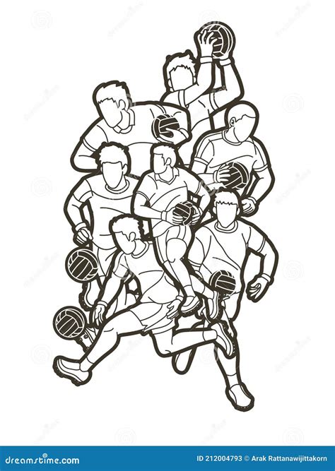 Group Of Gaelic Football Men Players Action Cartoon Graphic Vector Stock Vector Illustration