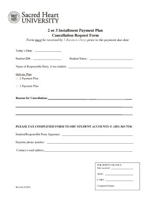 Fillable Online Sacredheart Or Installment Payment Plan