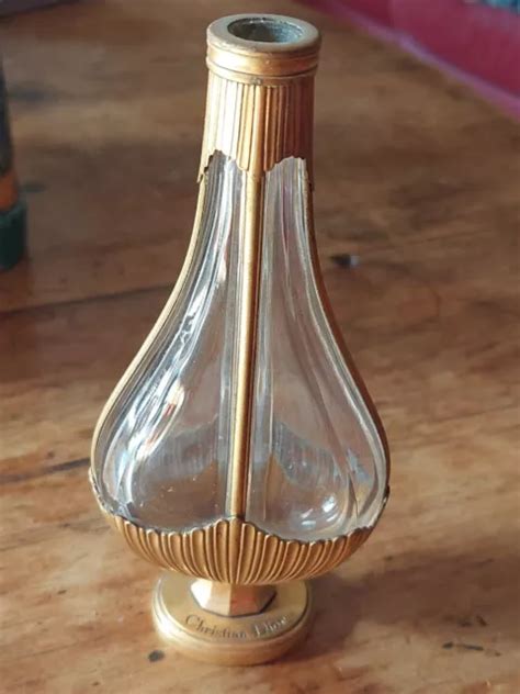 FLACON PARFUM EN Cristal Vintage ancien 1963 Bronze Doré Grand Nom EUR