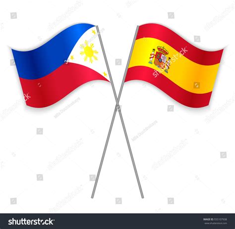 Filipino Spanish Crossed Flags Philippines Combined เวกเตอร์สต็อก