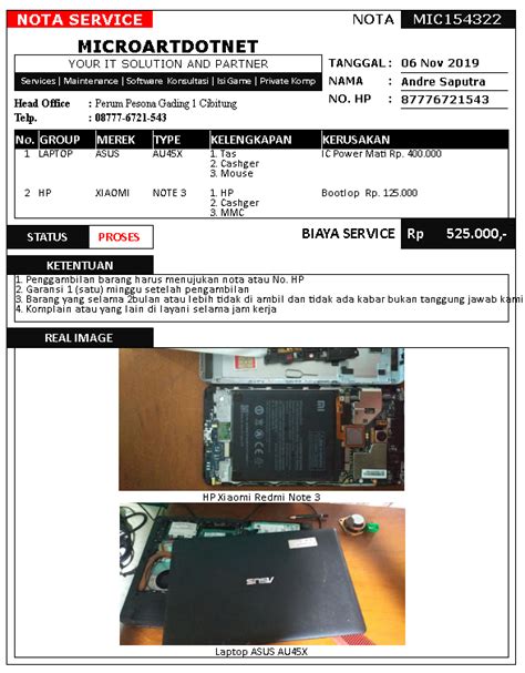 Detail Contoh Nota Service Hp Koleksi Nomer