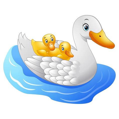 Pato Madre De Dibujos Animados Con Pato Beb Flota En El Agua