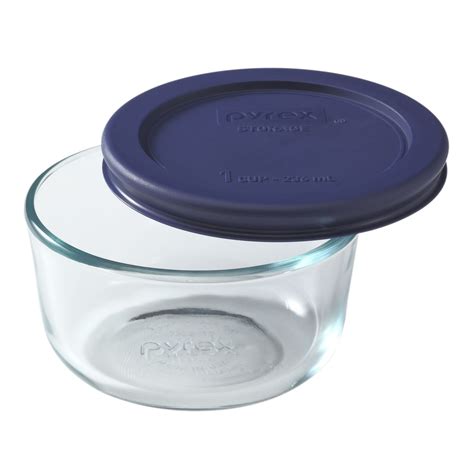 Pyrex Simply Store 1 Cup 236ml Round Glass Container Blue Lid Pyrex