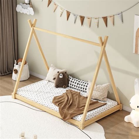 Lit Tipi Elin Lit Enfant Simple En Bois Type Montessori Lit Cabane