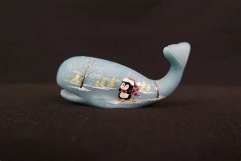 Lot 40: Fenton Hand Painted Whale Figurine - Van Metre Auction