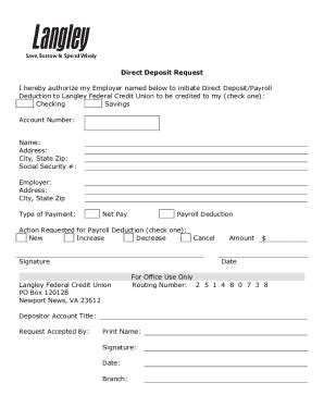 Langley Direct Deposit Form Fill Online Printable Fillable Blank