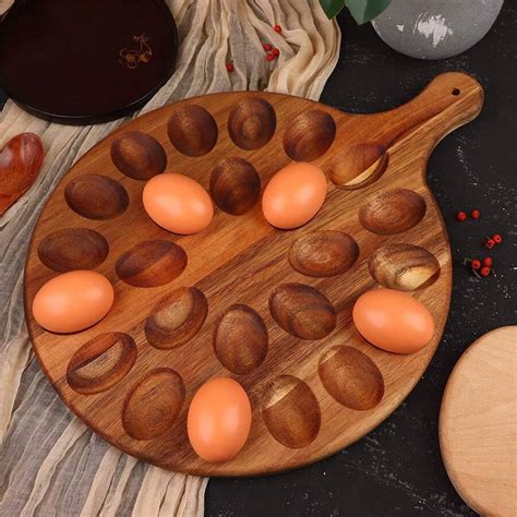 24holes Deviled Egg Platter Charcuterie Board Deviled Egg Tray Quality Acacia Wood 24 Holes