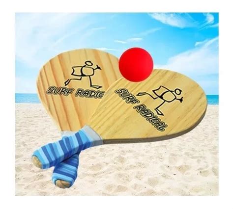 Kit Jogo Frescobol Raquetes Praia Bola Borracha Madeira Top