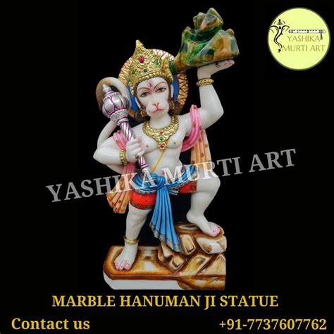 White MAKRANA MARBLE VEER HANUMAN JI MOORTI For Worship Size 2 Feet