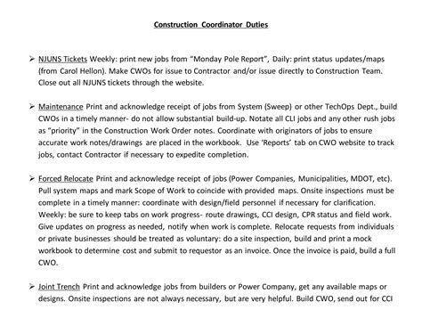 Construction Coordinator Duties | DOCX