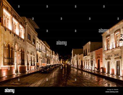 Night Lighting Of The Downtown Alleys Zacatecas Zac Mexico Stock