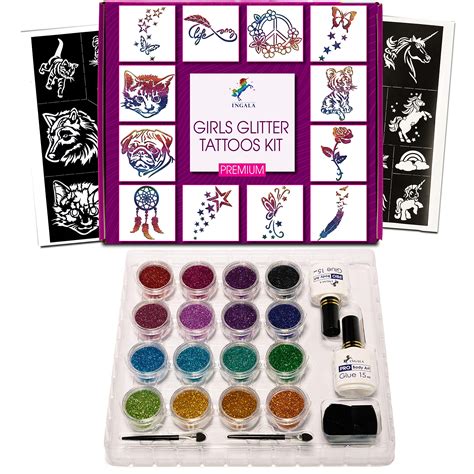 Buy INGALA PREMIUM Temporary Glitter Tattoos Kit for Girls - 74 Premium ...