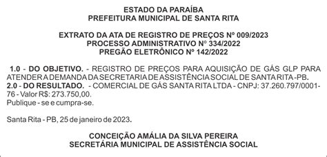 PREFEITURA MUNICIPAL DE SANTA RITA EXTRATO DA ATA DE REGISTRO DE