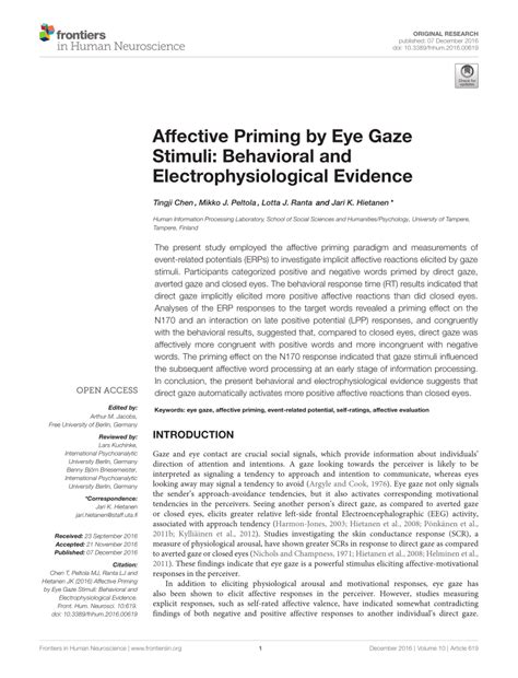 Pdf Affective Priming By Eye Gaze Stimuli Behavioral And