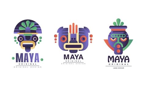 Premium Vector | Maya Logo Original Design with Ethnic Mask Vector Set