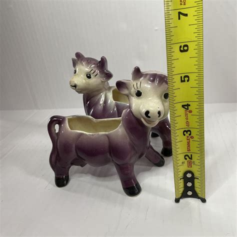 Vintage Ceramic Purple Cow Bull Planter Farmhouse Country Decor Lot Of