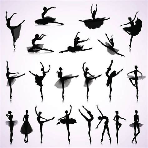 The Silhouettes Of Ballet Dancers Are Shown In Various Poses And