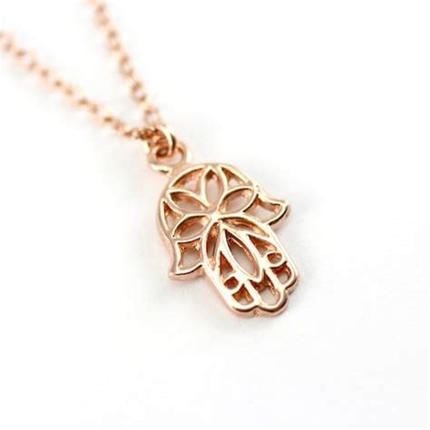 Rose Gold Hamsa Necklace Dainty Rose Gold Necklace Flower Etsy