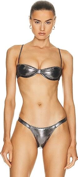 Melissa Simone Underwire Bandeau Bikini Top In Metallic Silver