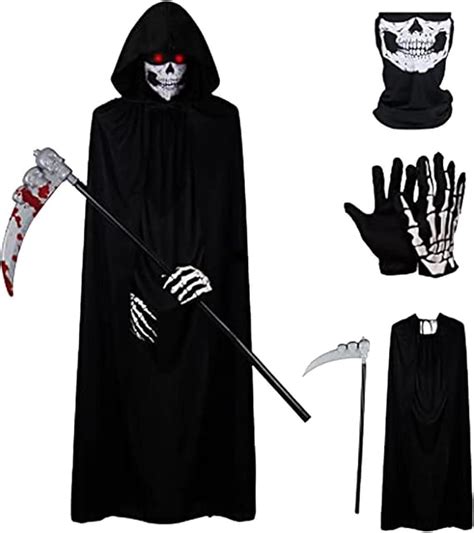 Manto Capuz Esqueleto Esqueleto Halloween Ceifador Roupas Cosplay