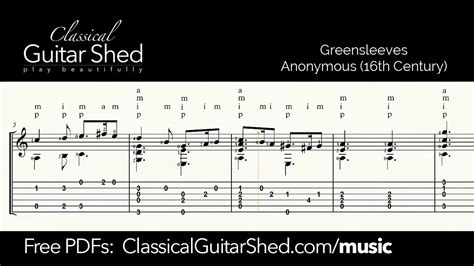 Greensleeves Free Sheet Music And Tabs For Classical Guitar Acordes