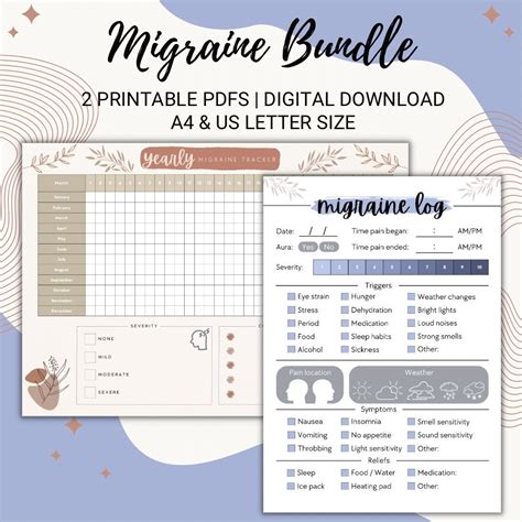 Migraine Tracker Bundle Yearly Migraine Tracker Migraine Etsy