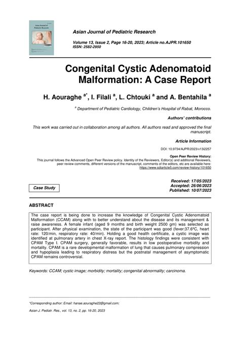 Pdf Congenital Cystic Adenomatoid Malformation A Case Report