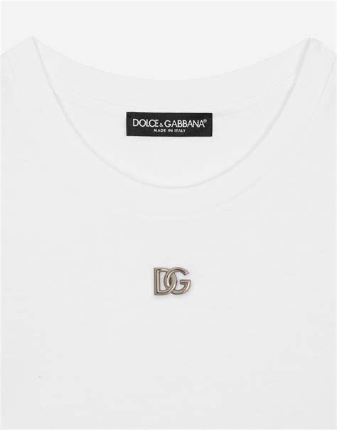 Jersey T Shirt With Dg Logo And Lace Details In White For Dolce