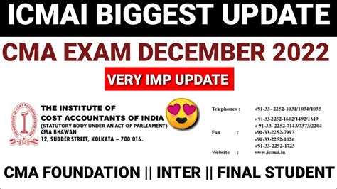 ICMAI Official Update CMA Exam December 2022 CMA Exam Physical