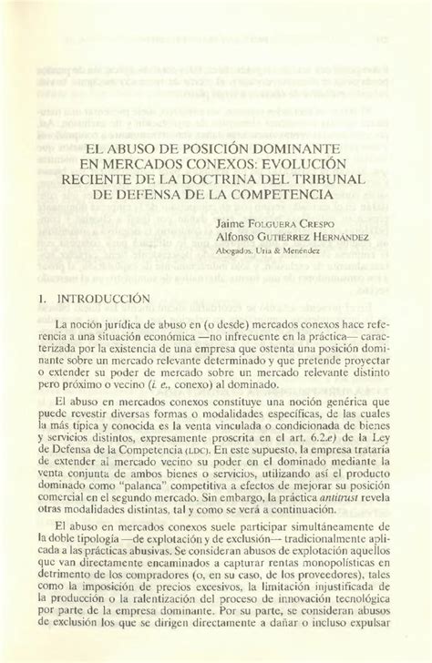 Pdf El Abuso De Posici N Dominante En Mercados Conexos