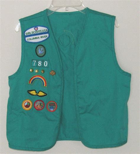 Girl Scout Uniform Vest Green With Over 12 Badges And 4 Pins Size Large Great Girl Scout