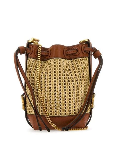 Chlo Raffia Micro Marcie Bucket Bag In Brown Lyst