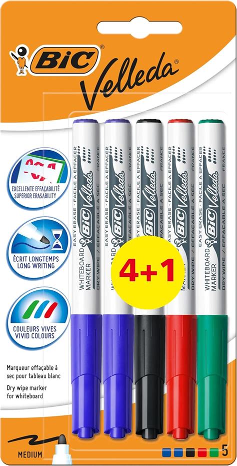 BiC Velleda 1741 Whiteboard Markers Value Pack Of 4 Plus 1 Free