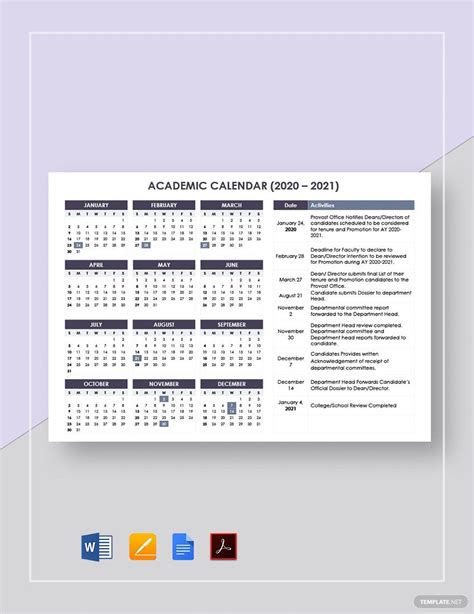 Editable Academic Calendar Template in Google Docs, Pages, Word, PDF ...